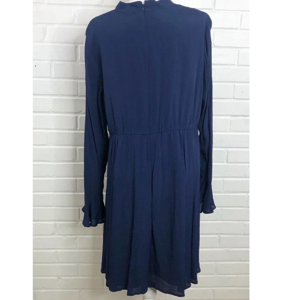 ASOS Boho Embroidered Dress Size 14 Navy Blue Long Sleeve Fit and Flare Modest - Picture 4 of 10